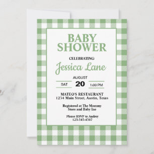 Invitation En vichy Baby shower vert