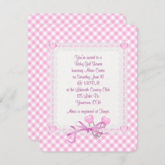 Invitation en vichy bébé fille (Devant / Derrière)