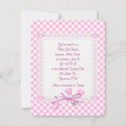 Invitation en vichy bébé fille (Devant)