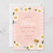 Invitation en vichy Bee & Daisies Anniversaire (Devant)