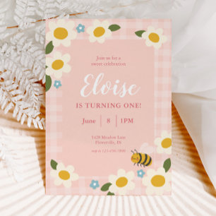 Invitation en vichy Bee & Daisies Anniversaire
