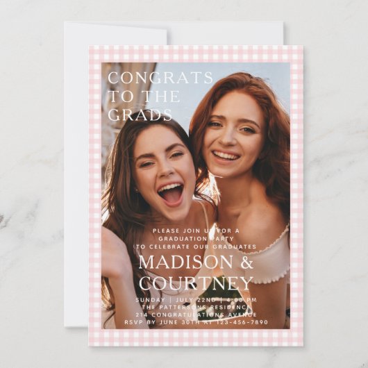 Invitation En vichy Beige moderne Photo Graduation Party (Devant)