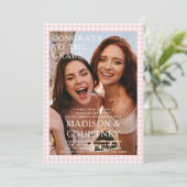 Invitation En vichy Beige moderne Photo Graduation Party (Debout devant)