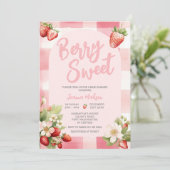 Invitation en vichy Berry fraise Baby shower sucré (Debout devant)