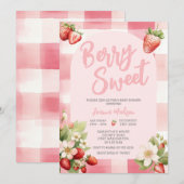 Invitation en vichy Berry fraise Baby shower sucré (Devant / Derrière)