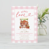 Invitation en vichy Berry rose en amour baby shower (Debout devant)