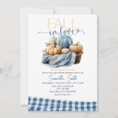 Invitation En vichy Bleu chute en amour Automne Baby shower à (Devant)