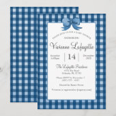 Invitation En vichy bleu marine mignonne avec Baby shower à m (Devant / Derrière)