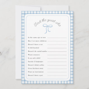 Invitation En vichy bleu Trouvez le jeu de douche Guest Who
