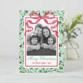 Invitation en vichy Bow Botanical Christmas Card (Debout devant)