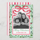 Invitation en vichy Bow Botanical Christmas Card (Devant / Derrière)