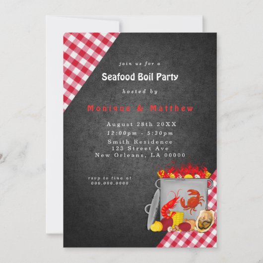 Invitation en vichy Chalkboard Seafood Boisson Party (Devant)
