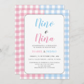 Invitation en vichy Classic Nino o Nina Spanish Gender Revela (Devant / Derrière)