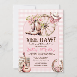 Invitation en vichy Cowgirl Western 8E Anniversaire