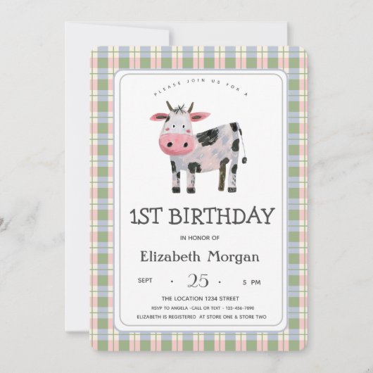 Invitation En vichy de la vache animale (Devant)