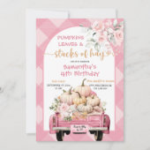 Invitation en vichy Feuilles Citrouilles et piles de foin Ann (Devant)
