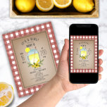 Invitation en vichy Fleur sauvage Lemonade Baby Q Baby shower<br><div class="desc">Une invitation baby shower illustrant un bocal de mason de limonade sur un arrière - plan inspiré du carton avec bordure rouge en vichy.</div>