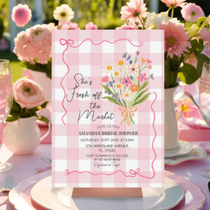 Invitation en vichy Fleurs De La Fête des mariées Du Marché
