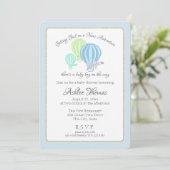 Invitation en vichy Hot Air Balloons Baby shower d'aventure (Debout devant)