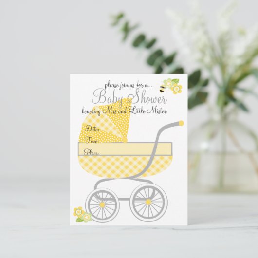 Invitation En vichy Jaune Bébé Buggy (Debout devant)
