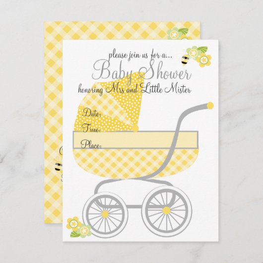 Invitation En vichy Jaune Bébé Buggy (Devant / Derrière)