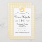Invitation En vichy Jaune mignonne avec Baby shower Bow (Devant / Derrière)