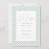Invitation en vichy joli baby shower vert neutre (Devant)
