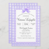 Invitation En vichy mauve mou avec Baby shower de Bow (Devant / Derrière)