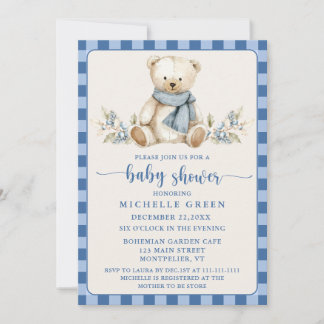 Invitation en vichy mignon Teddy Bear Baby shower beige