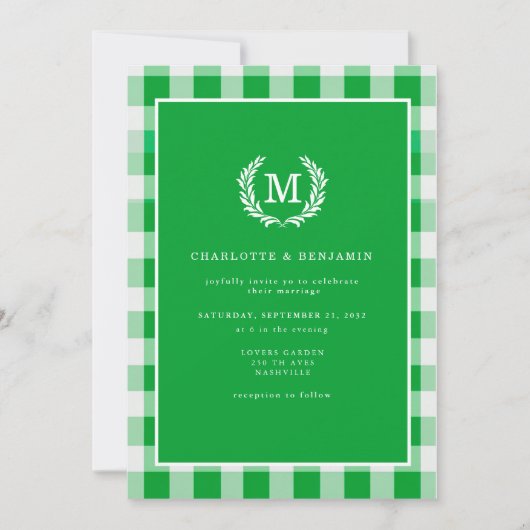 Invitation En vichy monogramme vert (Devant)