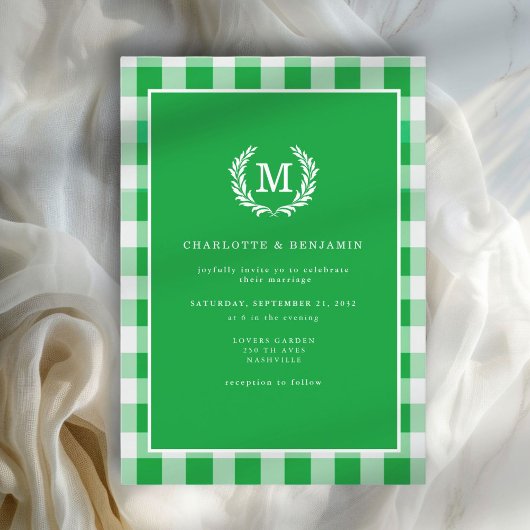 Invitation En vichy monogramme vert