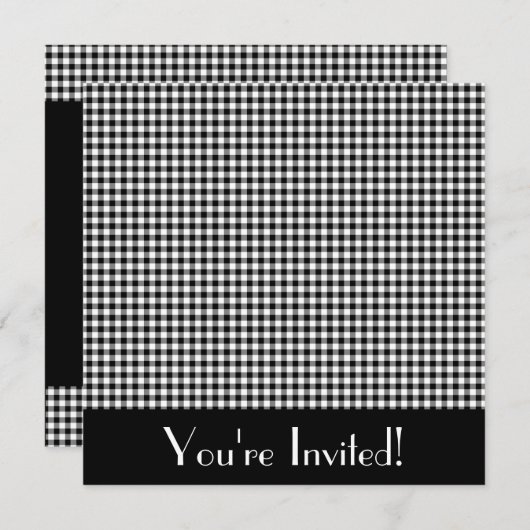 Invitation En vichy noire et blanche (Devant / Derrière)