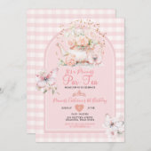 Invitation en vichy papillon rose ParTea Anniversaire (Devant / Derrière)