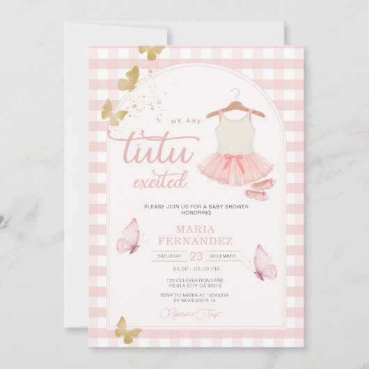Invitation En vichy papillon rose Tutu Ballerina moderne (Devant)