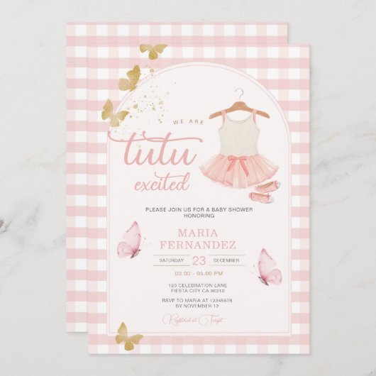 Invitation En vichy papillon rose Tutu Ballerina moderne (Devant / Derrière)