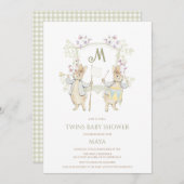 Invitation en vichy Peter le Baby shower lapin Crest Twins (Devant / Derrière)