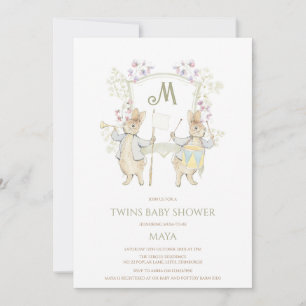 Invitation en vichy Peter le Baby shower lapin Crest Twins
