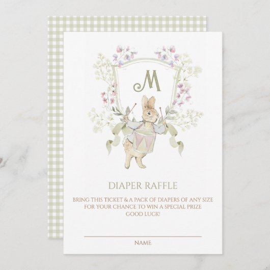 Invitation en vichy Peter le Baby shower Rabbit Déchets Raffl (Devant / Derrière)