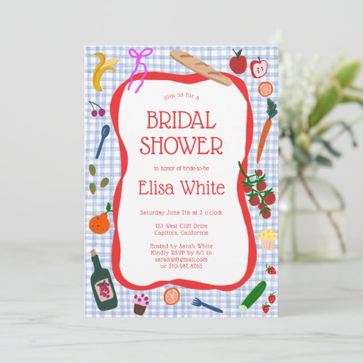 Invitation en vichy Pique-nique Moderne Cute CUSTOM QR Fête d (Debout devant)