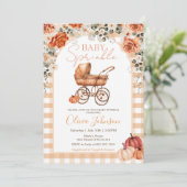 Invitation en vichy poussette Citrouille Baby shower d'arrosa (Debout devant)