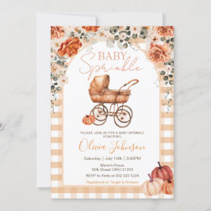 Invitation en vichy poussette Citrouille Baby shower d'arrosa