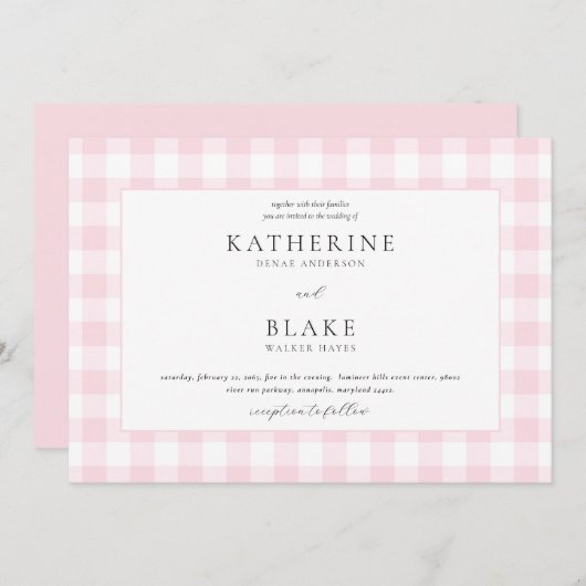 Invitation En vichy rose (Devant / Derrière)