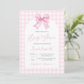 Invitation En vichy rose et Baby shower de la corneille (Debout devant)