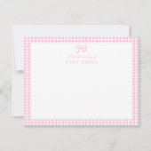 Invitation En vichy rose et Rose Floral Babal Note Card (Devant)