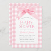 Invitation En vichy rose mignonne avec Baby shower de fille d (Devant / Derrière)