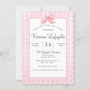 Invitation En vichy rose mignonne avec Baby shower de la cors