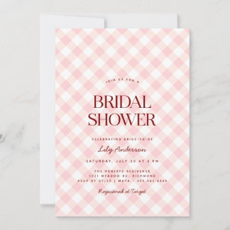 Invitation En vichy rose pâle | Fête des mariées de pique-niq