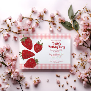 Invitation En vichy roses et fraises rouges