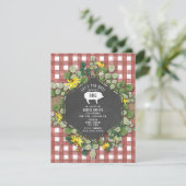 Invitation En vichy rouge Cochon Burlap Floral Anniversaire B (Debout devant)