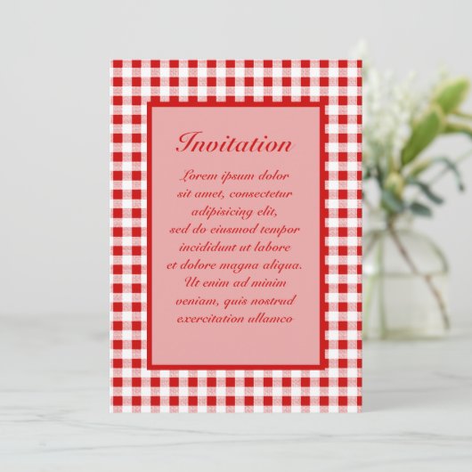 Invitation En vichy rouge + Couleur personnalisée (Debout devant)